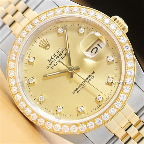 Rolex Mens Datejust 16233 Factory Diamond Dial 18k Gold